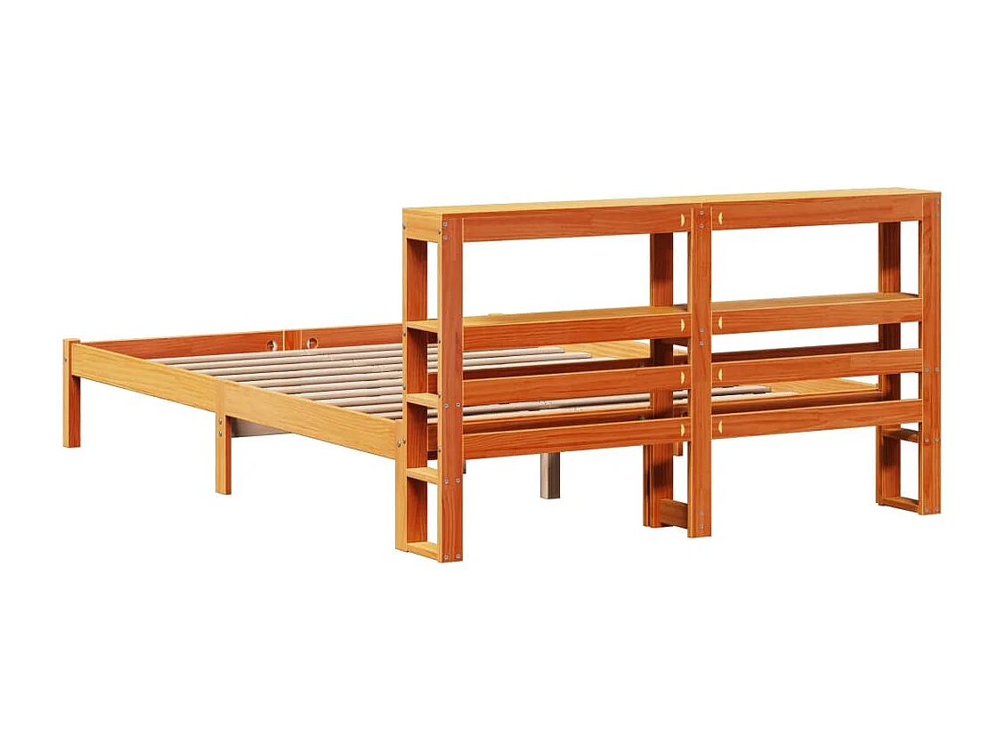 Letto per adulti | Letto matrimoniale | Giroletto con Testiera Marrone Cera 160x200 cm Massello Pino