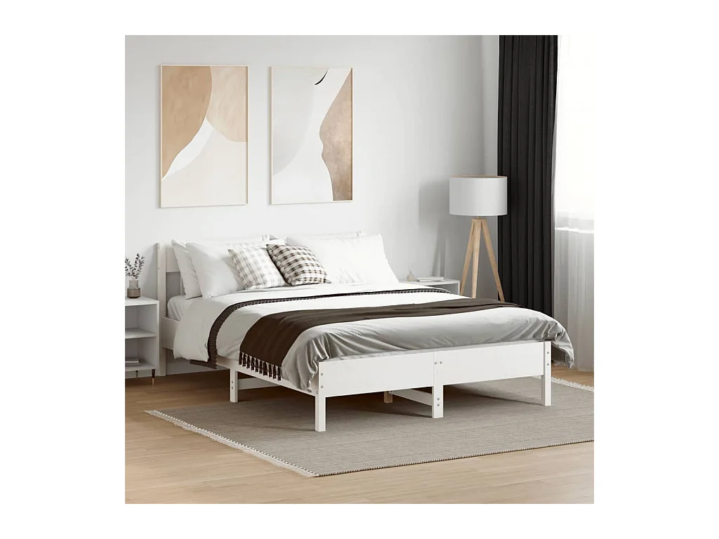 Lit simple | Lit adulte, enfant | Cadre de lit blanc 120x200 cm bois de pin massif