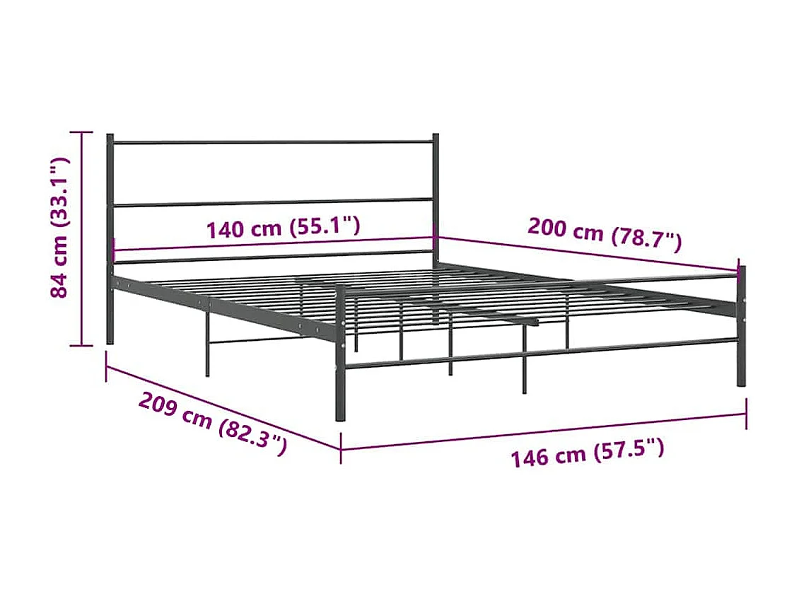 Lit double | Lit adulte | Cadre de lit gris métal 140x200 cm