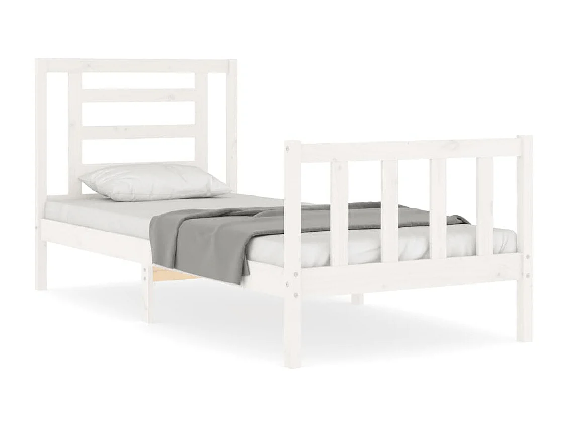 Lit simple | Lit adulte, enfant | Cadre de lit blanc bois de pin massif 90x190 cm