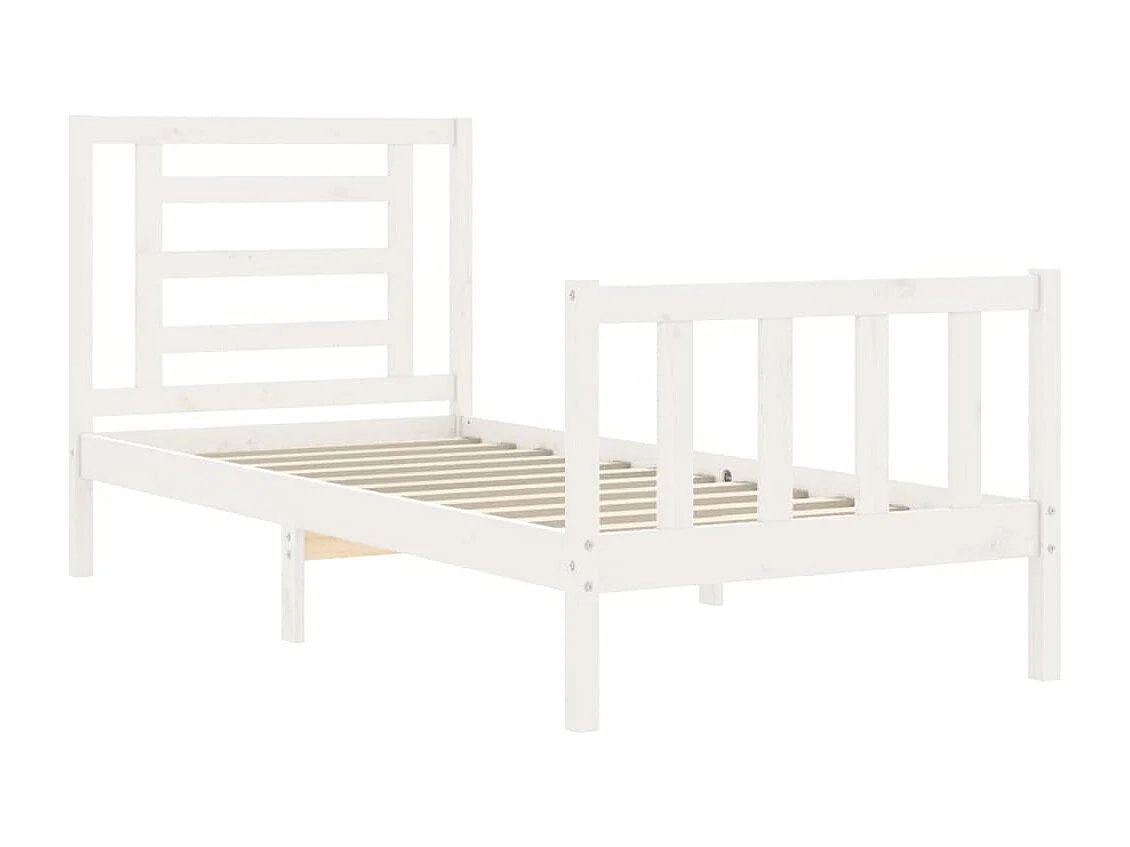 Lit simple | Lit adulte, enfant | Cadre de lit blanc bois de pin massif 90x190 cm