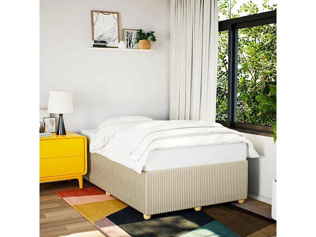 Lit simple | Lit adulte, enfant | Cadre de lit crème 120x190 cm tissu