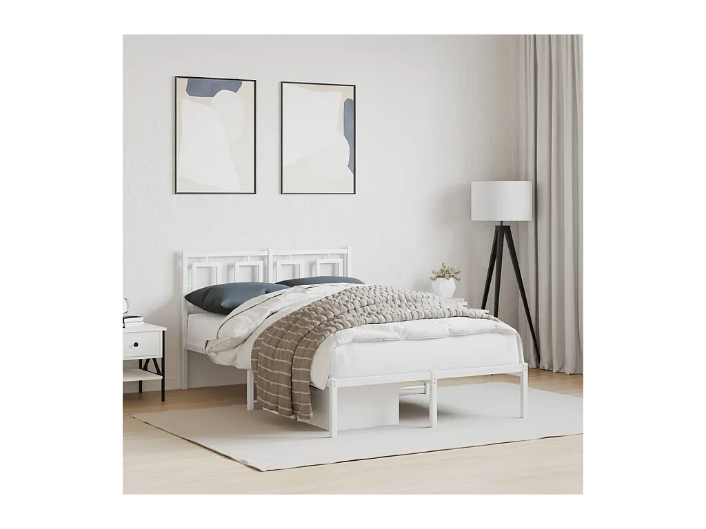 Lit simple | Lit adulte, enfant | Cadre de lit métal et tête de lit blanc 120x190 cm