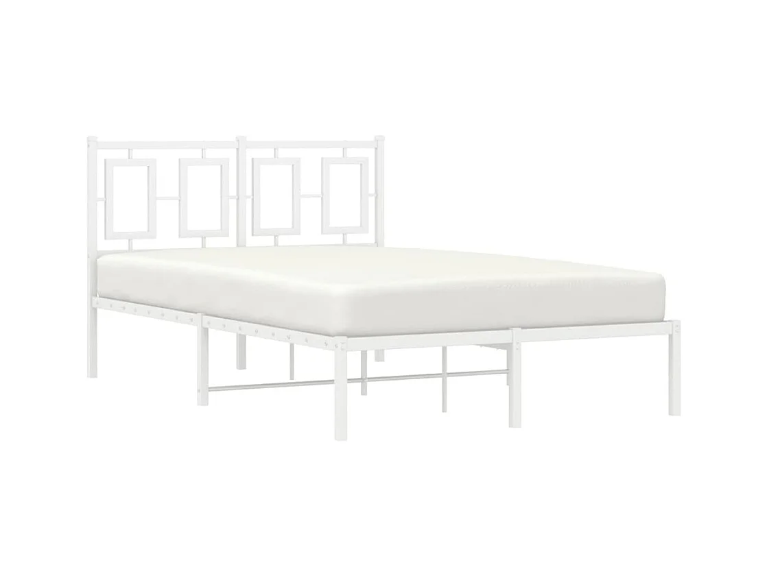 Lit simple | Lit adulte, enfant | Cadre de lit métal et tête de lit blanc 120x190 cm