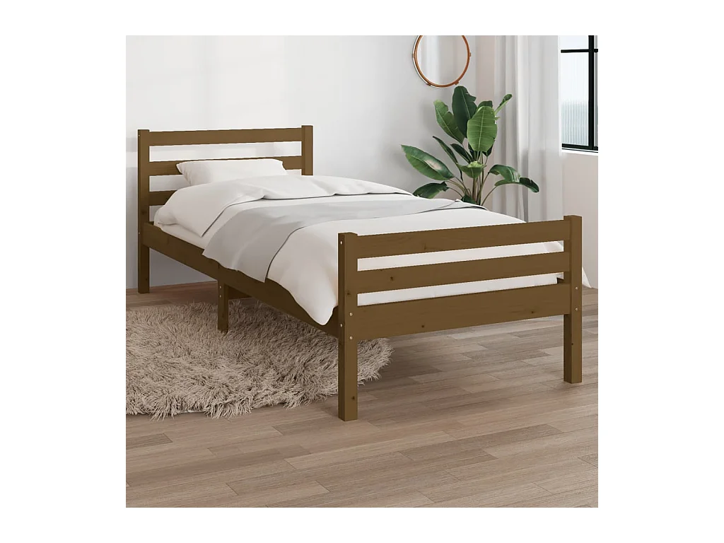 Lit simple | Lit adulte, enfant | Cadre de lit marron miel bois massif 75x190 cm