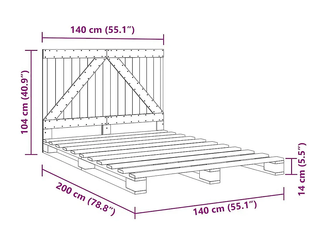 Lit double | Lit adulte | Cadre de lit avec tête de lit bois massif 140x200 cm
