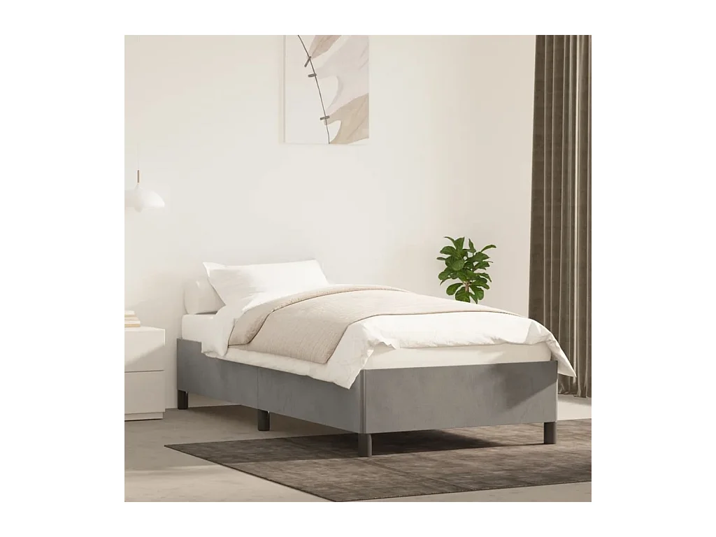 Lit simple | Lit adulte, enfant | Cadre de lit gris clair 90x190 cm velours