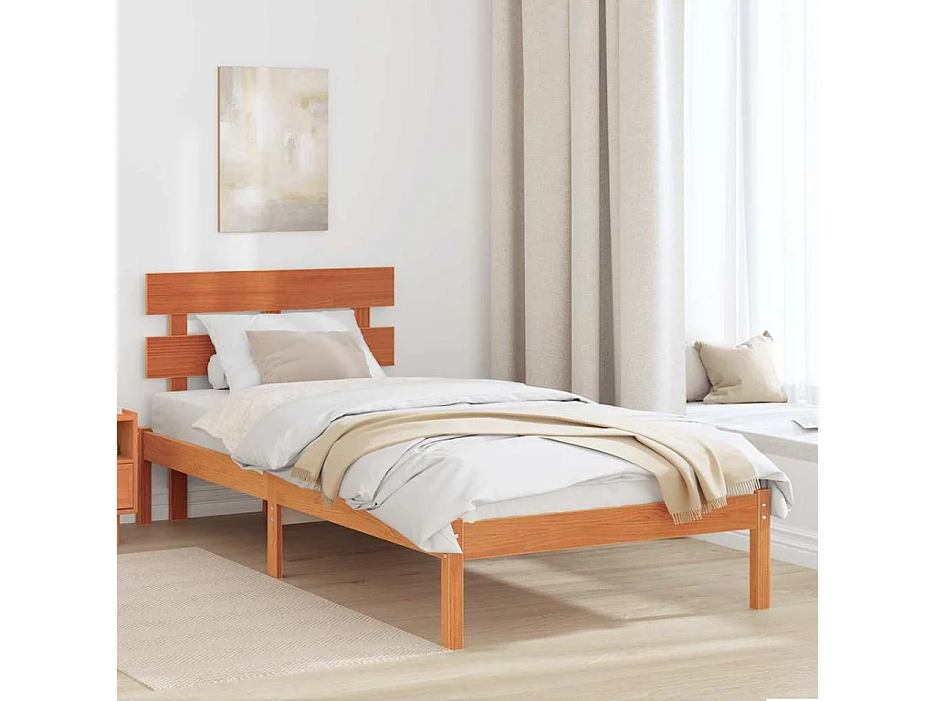 Lit simple | Lit adulte, enfant | Cadre de lit Marron 90x200 cm Bois de pin massif