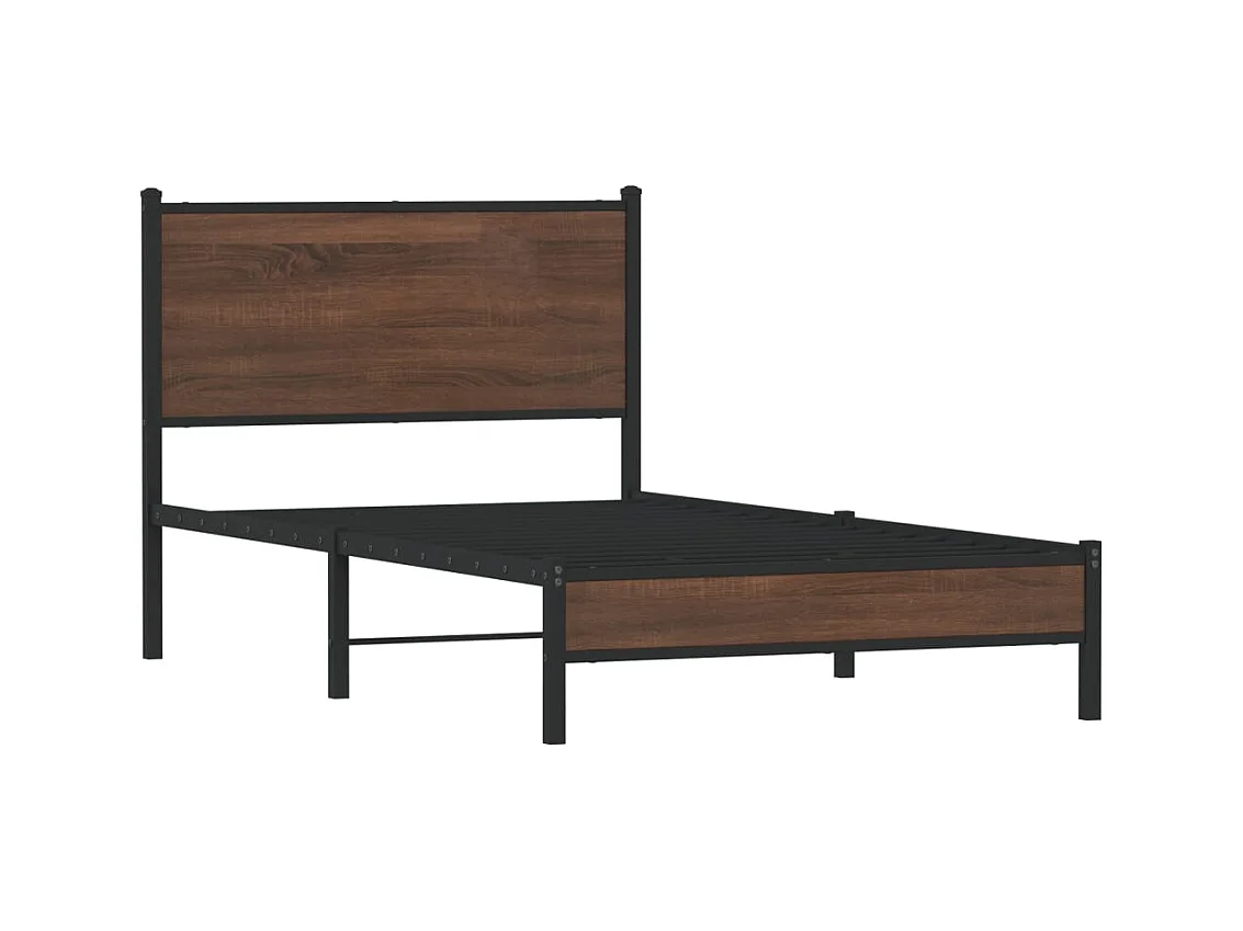 Lit simple | Lit adulte, enfant | Cadre de lit en métal chêne marron 100x190 cm