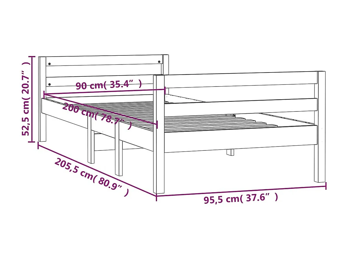 Lit simple | Lit adulte, enfant | Cadre de lit 90x200 cm bois de pin massif