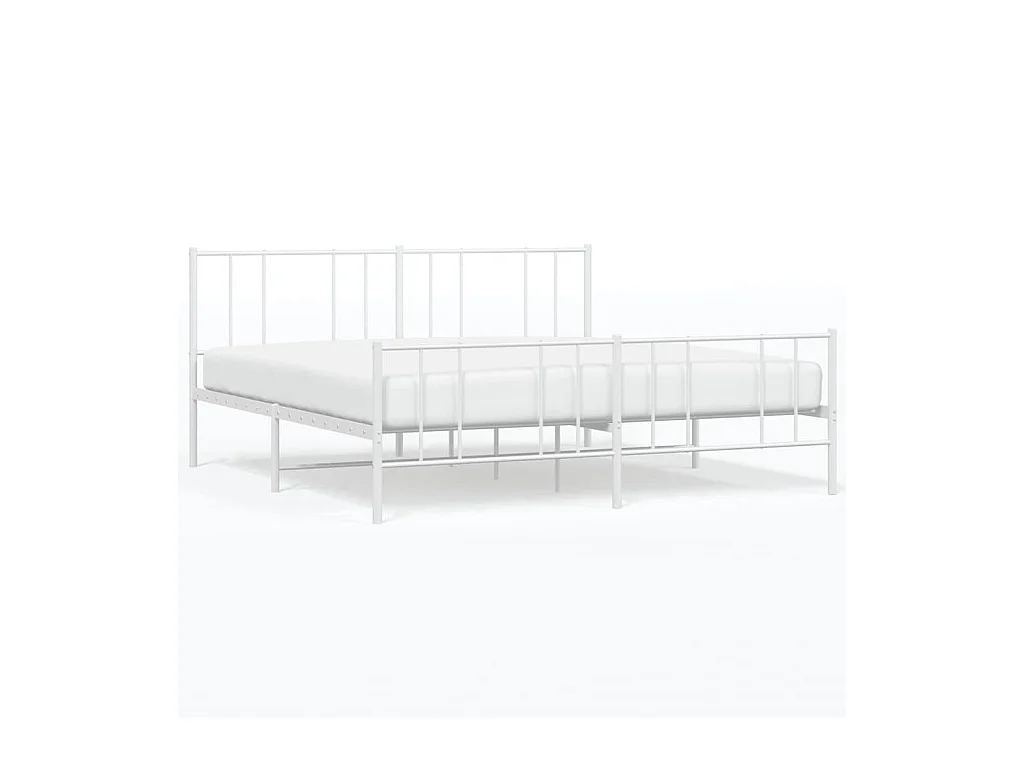Lit double | Lit adulte | Cadre de lit métal et pied de lit blanc 183x213 cm