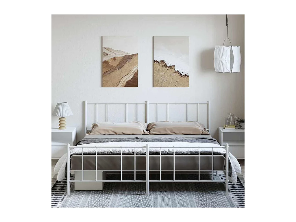 Lit double | Lit adulte | Cadre de lit métal et pied de lit blanc 183x213 cm