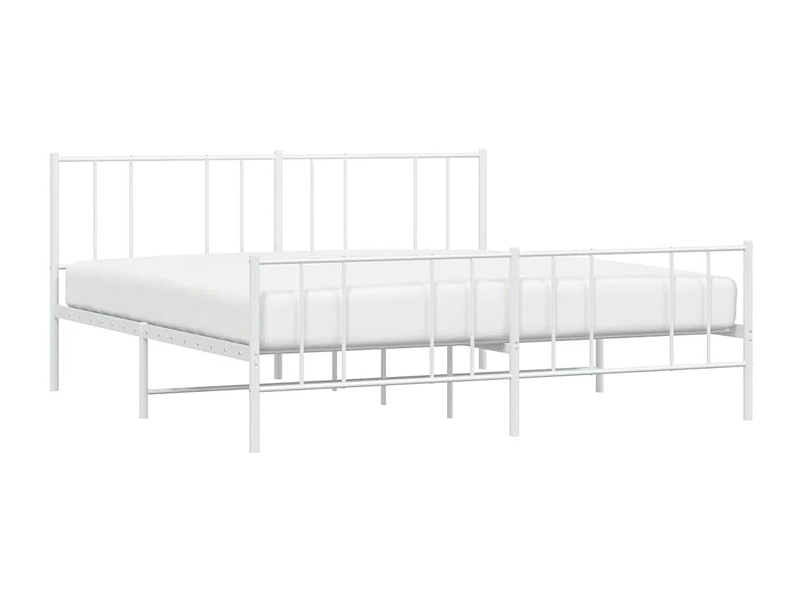 Lit double | Lit adulte | Cadre de lit métal et pied de lit blanc 183x213 cm