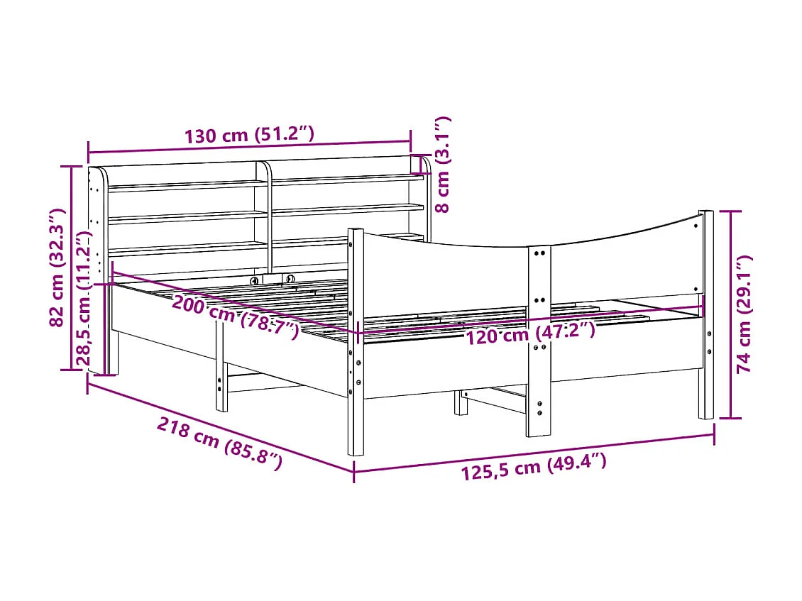 Letto per adulti | Letto singolo | Giroletto con Testiera Bianco 120x200 cm Legno Massello di Pino