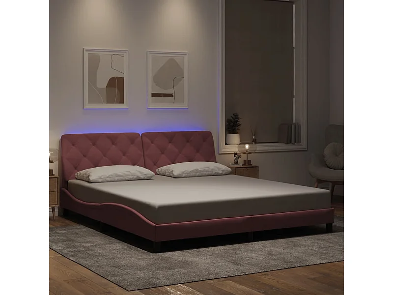 Lit double | Lit adulte | Cadre de lit avec LED rose 180x200 cm velours