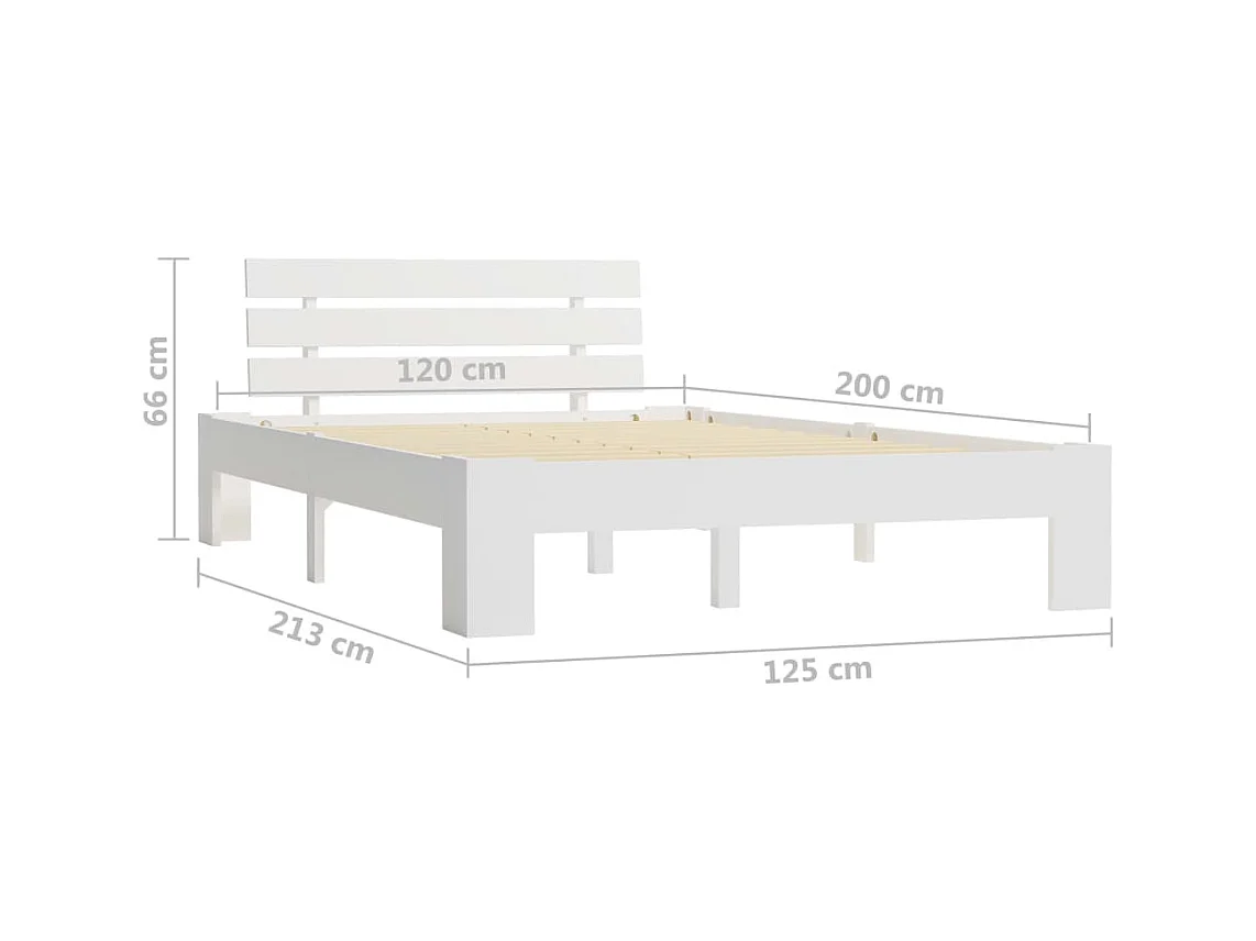 Lit simple | Lit adulte, enfant | Cadre de lit blanc bois de pin massif 120x200 cm
