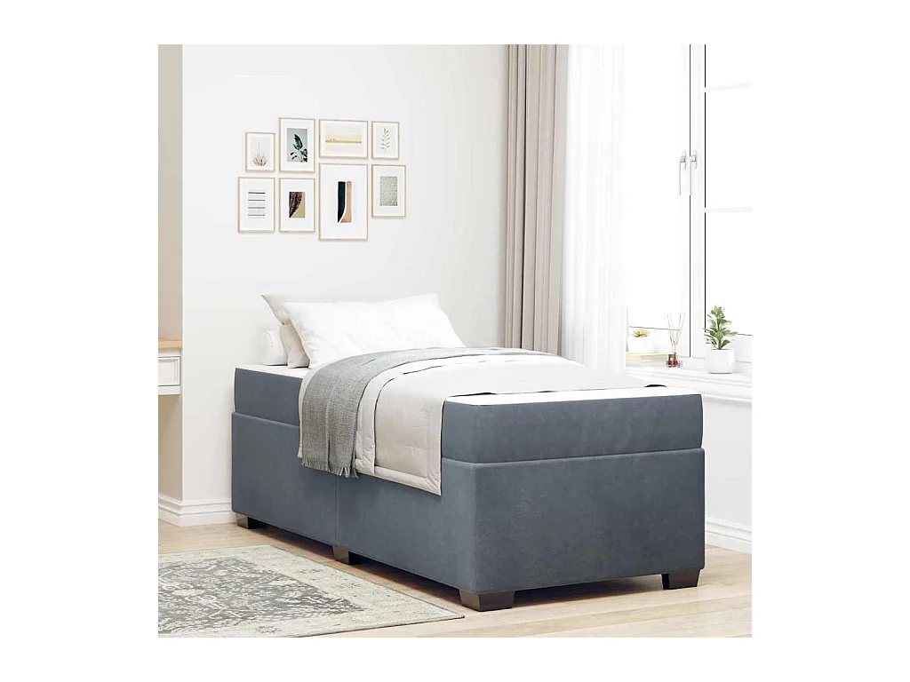Lit simple | Lit adulte, enfant | Cadre de lit avec matelas Gris foncé 90x190 cm Velours