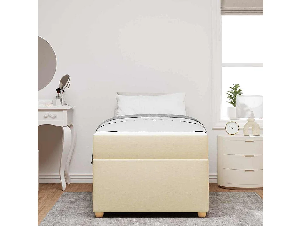 Lit simple | Lit adulte, enfant | Cadre de lit avec matelas Crème 90x200 cm tissu