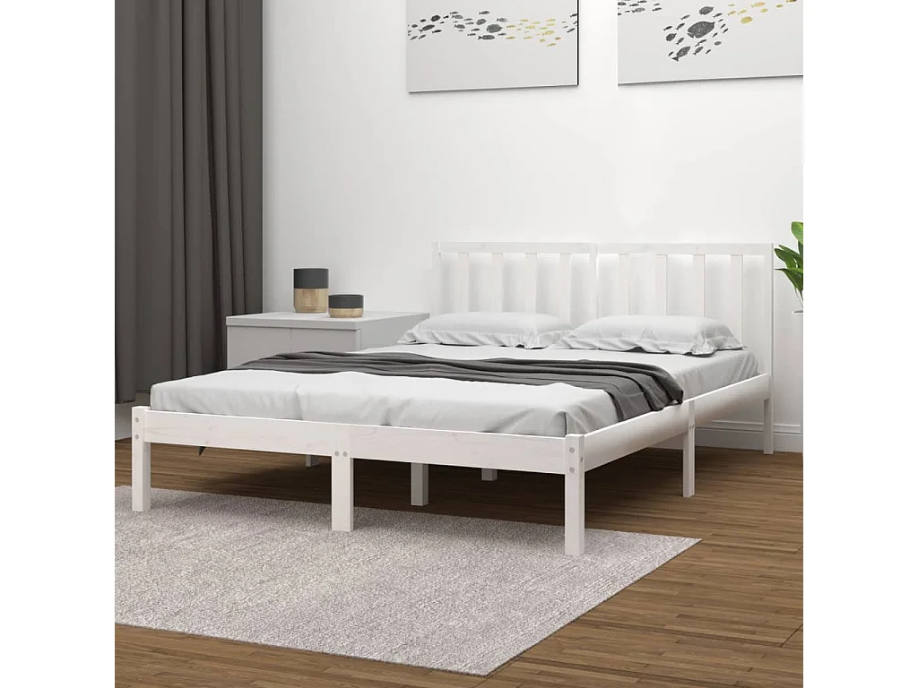Lit double | Lit adulte | Cadre de lit blanc bois massif de pin 200x200 cm