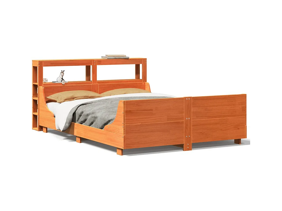 Letto per adulti | Letto matrimoniale | Giroletto senza Materasso Marrone Cera 140x200cm Massello Pino