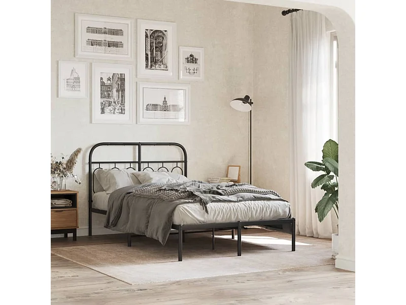 Lit simple | Lit adulte, enfant | Cadre de lit métal avec tête de lit noir 120x190cm