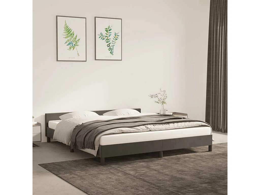 Lit double | Lit adulte | Cadre de lit gris foncé 160x200 cm velours