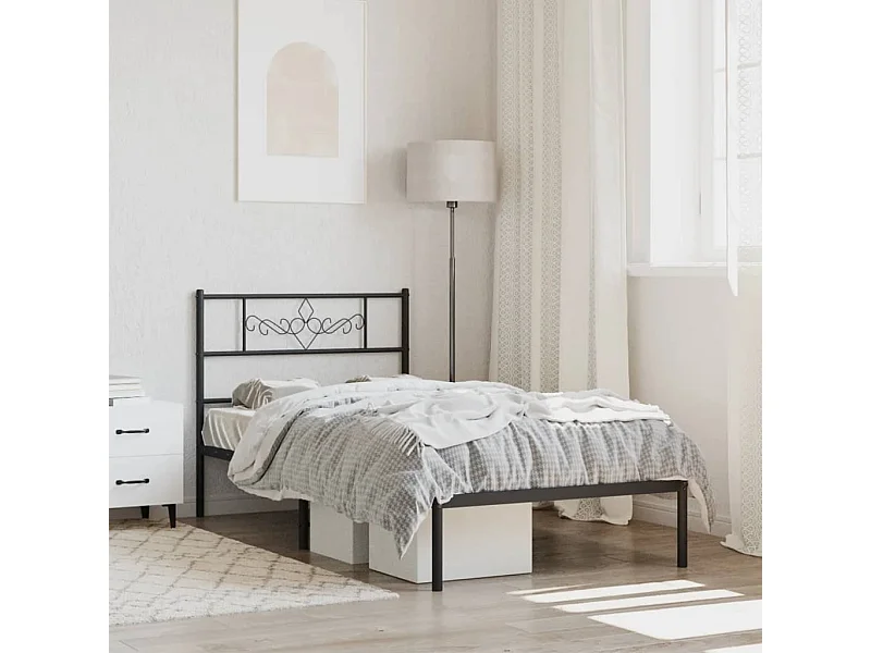 Lit simple | Lit adulte, enfant | Cadre de lit métal avec tête de lit noir 75x190 cm