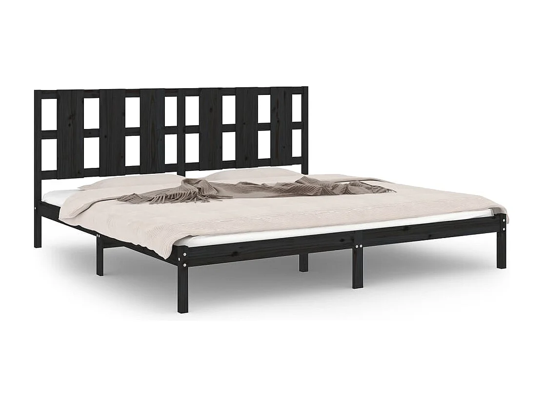 Lit double | Lit adulte | Cadre de lit noir 200x200 cm bois massif de pin