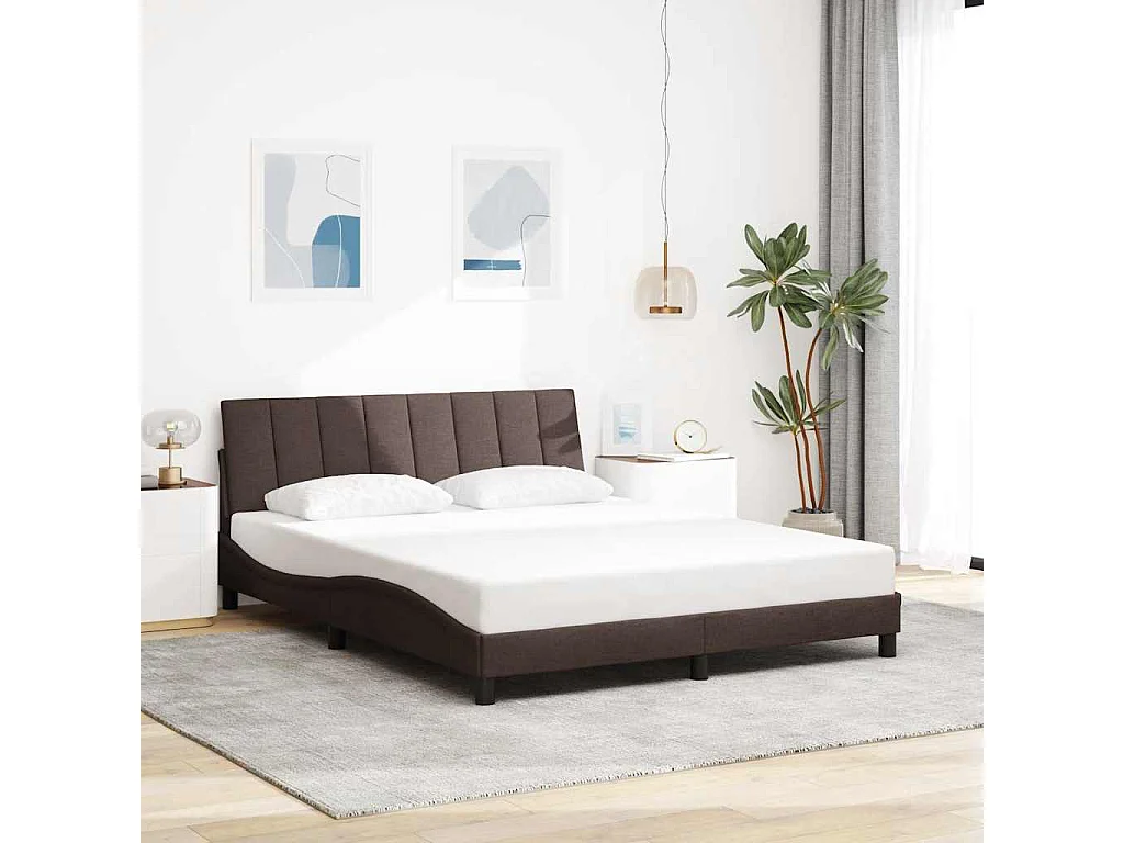 Lit double | Lit adulte | Cadre de lit marron foncé 160x200 cm tissu