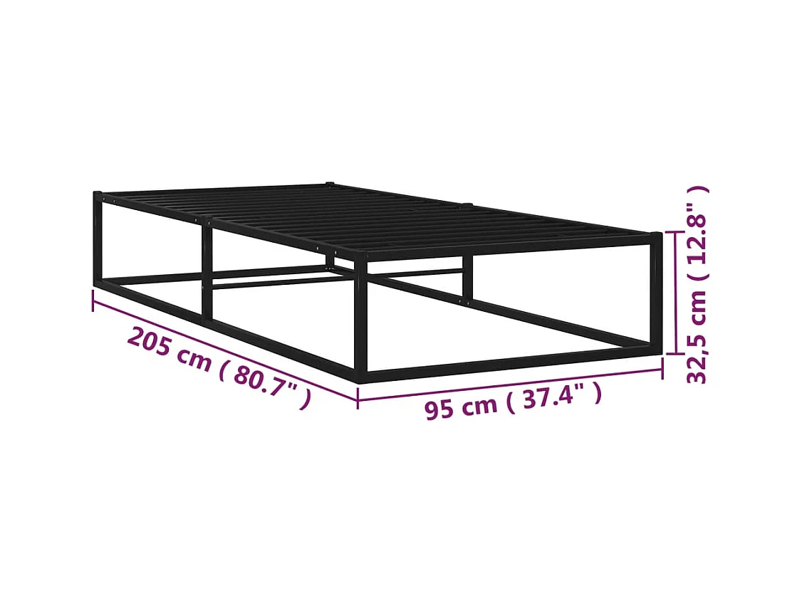 Lit simple | Lit adulte, enfant | Cadre de lit noir métal 90x200 cm