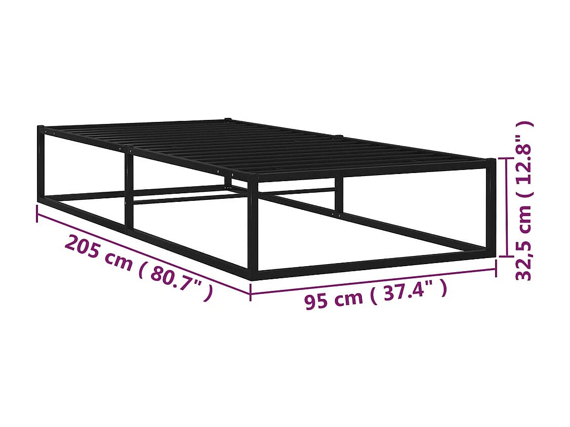 Lit simple | Lit adulte, enfant | Cadre de lit noir métal 90x200 cm