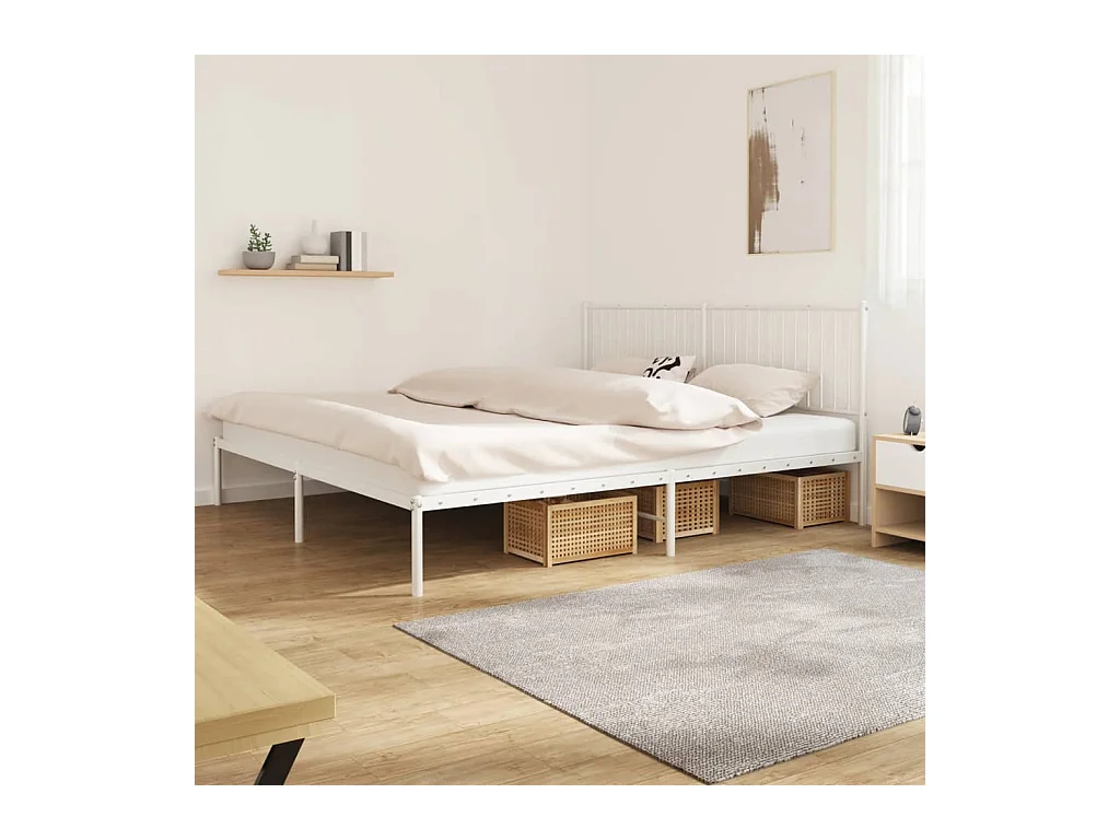 Lit double | Lit adulte | Cadre de lit métal et tête de lit blanc 200x200 cm