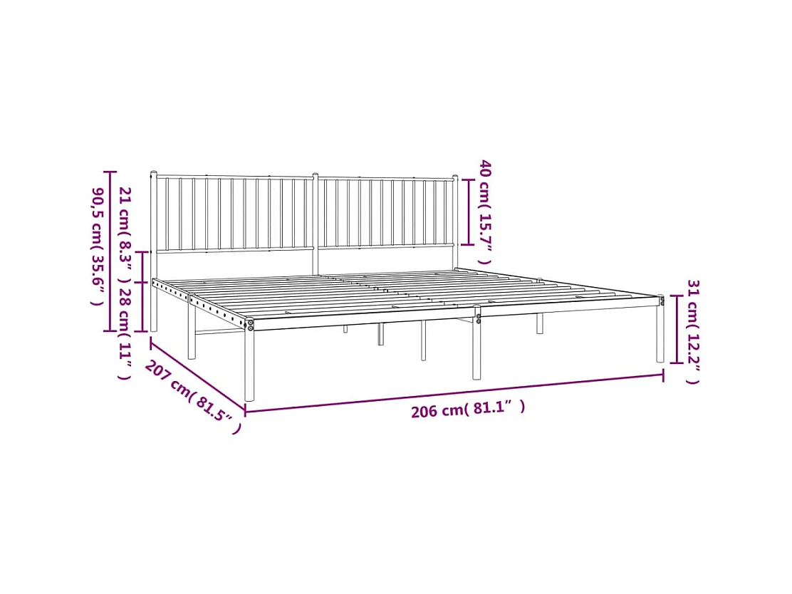 Lit double | Lit adulte | Cadre de lit métal et tête de lit blanc 200x200 cm