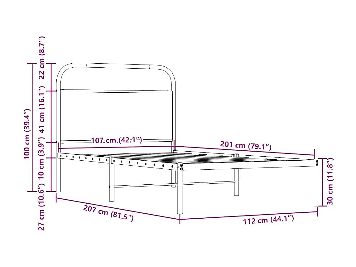 Letto per adulti | Letto singolo | Giroletto senza Materasso Rovere Marrone 107x203 cm Truciolato