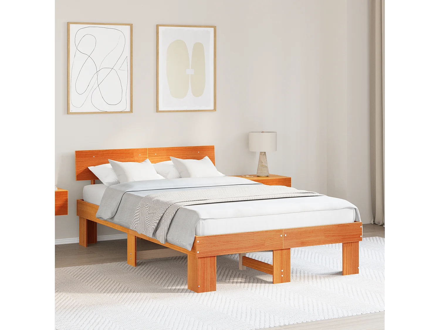 Letto matrimoniale | Giroletto | Struttura del letto Marrone cerato 140x190 cm Pino massello