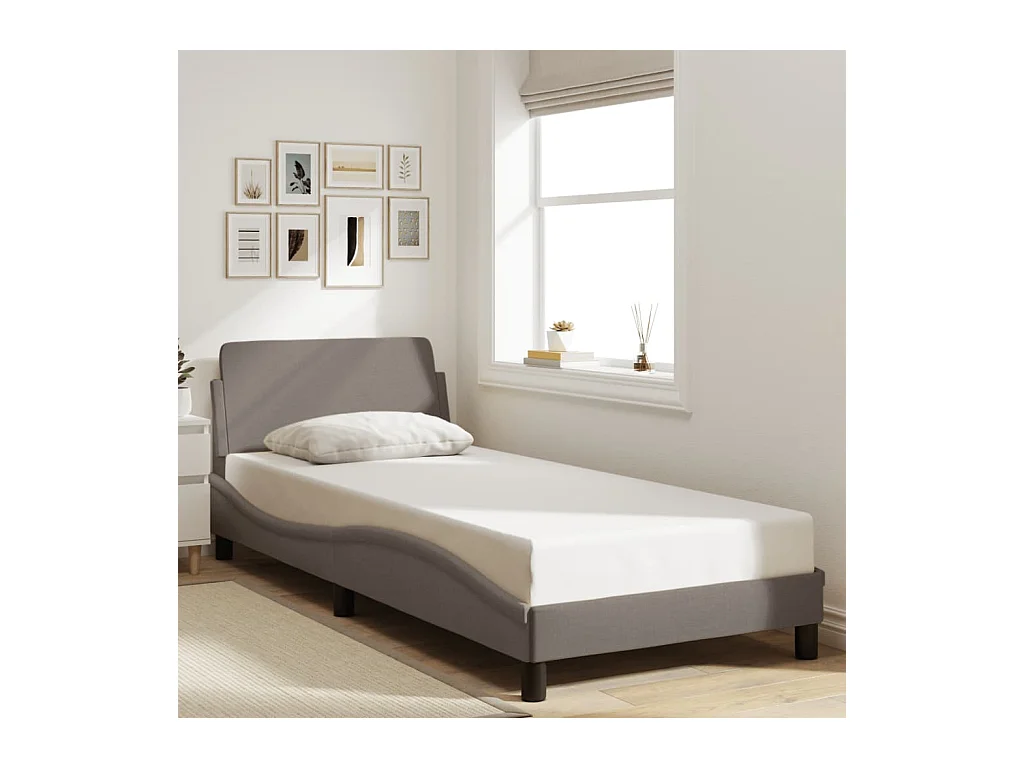 Lit simple | Lit adulte, enfant | Cadre de lit avec tête de lit taupe 80x200cm tissu