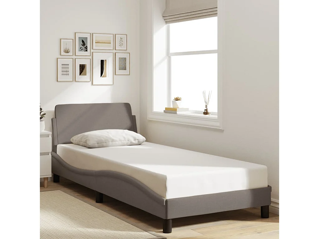 Lit simple | Lit adulte, enfant | Cadre de lit avec tête de lit taupe 80x200cm tissu