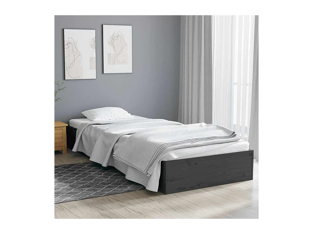 Lit simple | Lit adulte, enfant | Cadre de lit gris bois massif 75x190 cm