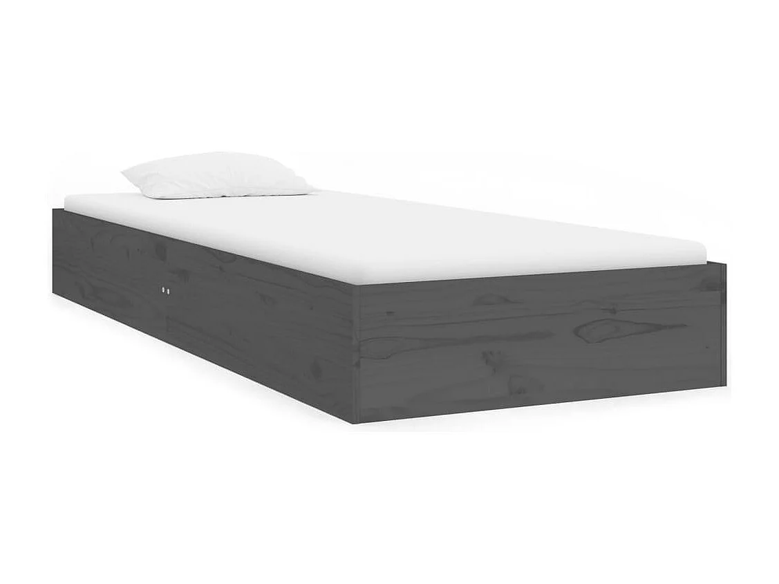 Lit simple | Lit adulte, enfant | Cadre de lit gris bois massif 75x190 cm