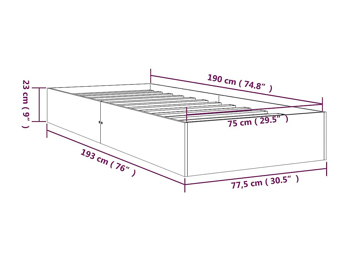Lit simple | Lit adulte, enfant | Cadre de lit gris bois massif 75x190 cm