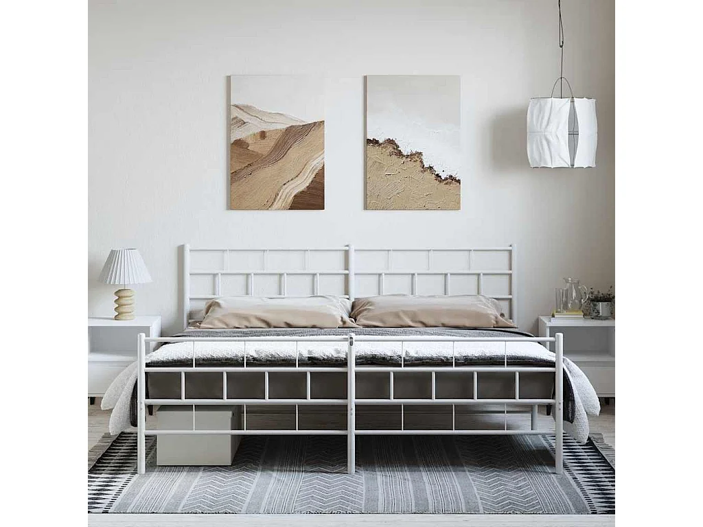 Lit double | Lit adulte | Cadre de lit métal et pied de lit blanc 183x213 cm