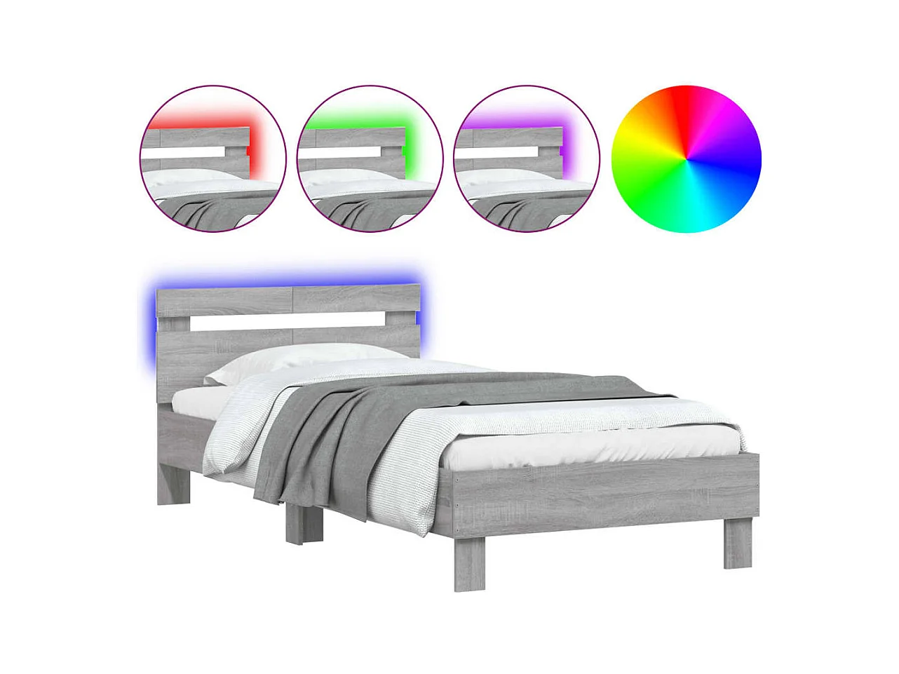 Lit simple | Lit adulte, enfant | Cadre de lit avec lumières LED 100x200 cm