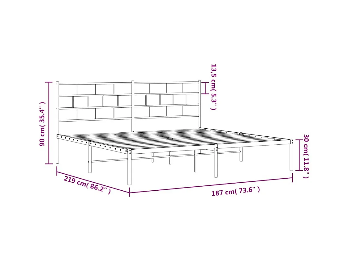 Lit double | Lit adulte | Cadre de lit métal avec tête de lit noir 183x213cm