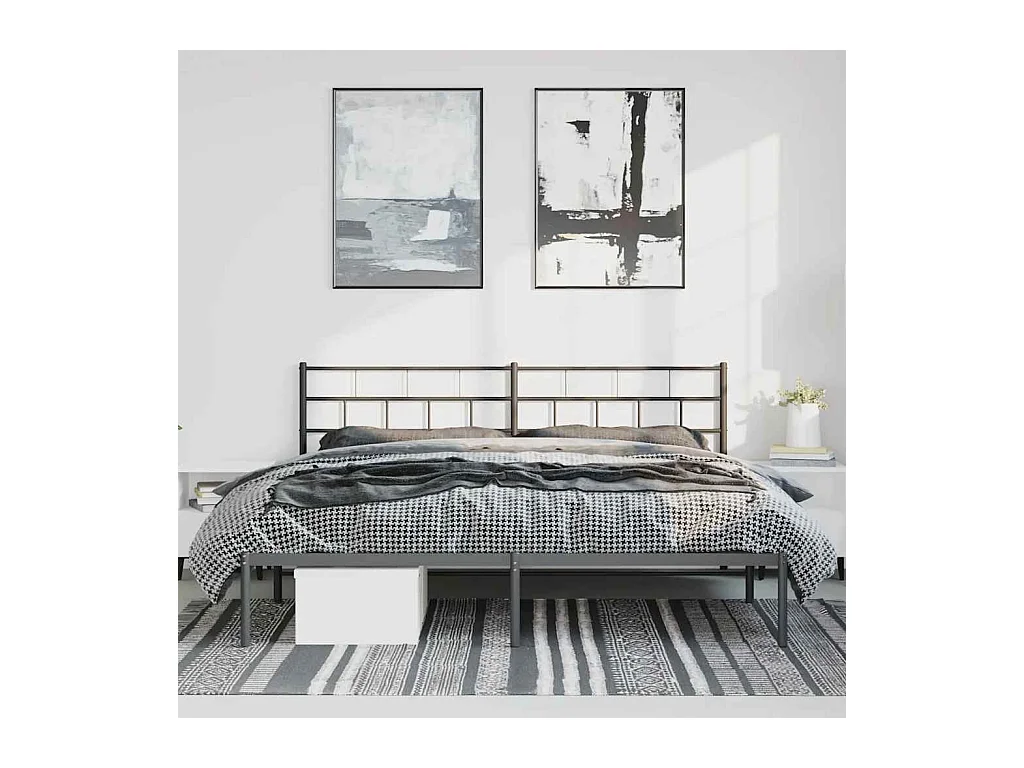 Lit double | Lit adulte | Cadre de lit métal avec tête de lit noir 183x213cm