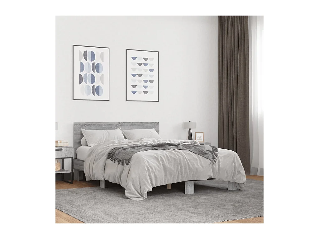 Lit double | Lit adulte | Cadre de lit sonoma gris 135x190 cm