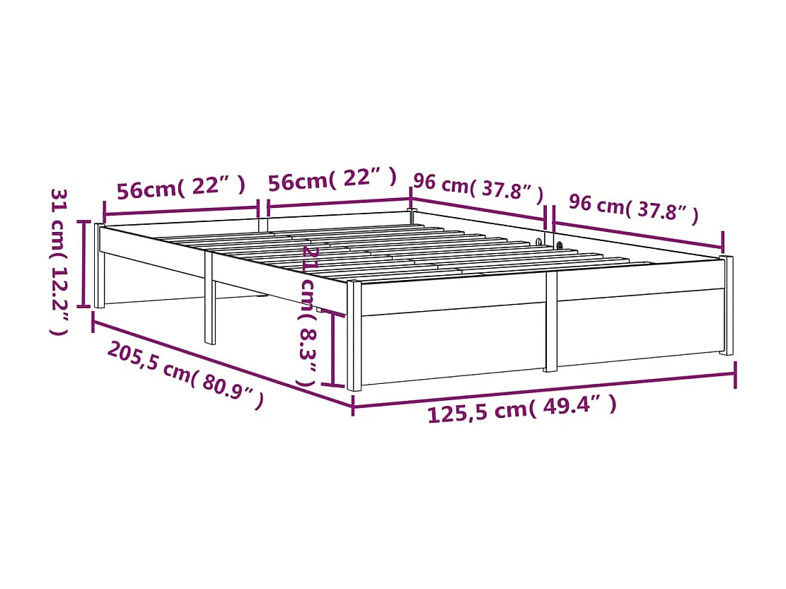 Lit simple | Lit adulte, enfant | Cadre de lit blanc bois massif 120x200 cm