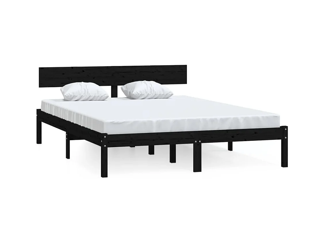 Lit double | Lit adulte | Cadre de lit noir bois massif 160x200 cm