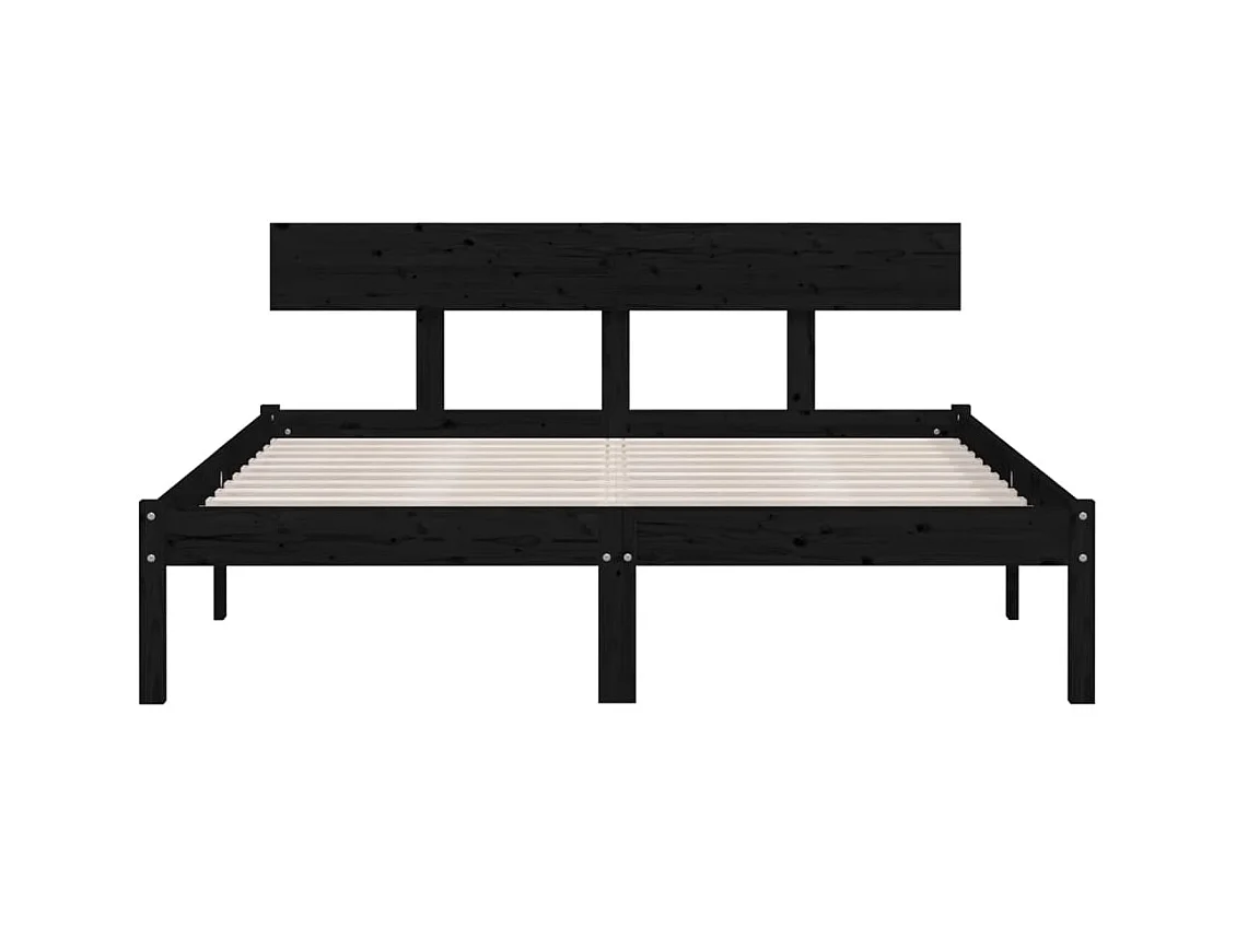 Lit double | Lit adulte | Cadre de lit noir bois massif 160x200 cm