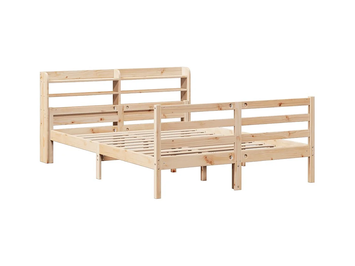 Letto per adulti | Letto matrimoniale | Giroletto con Testiera 150x200 cm in Legno Massello di Pino