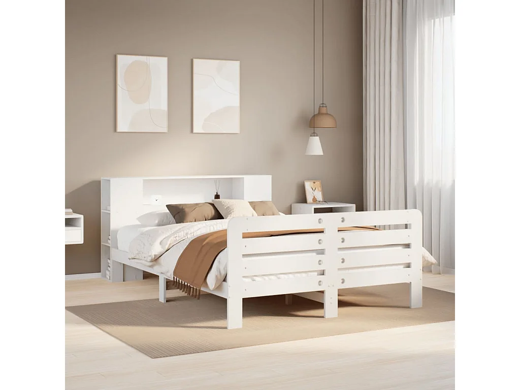 Lit double | Lit adulte | Cadre de lit blanc 150x200 cm bois de pin massif